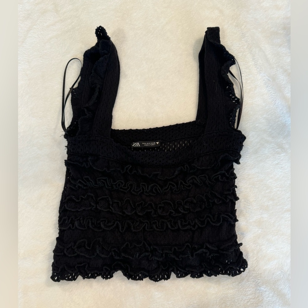 Mesh black ruffle Zara top